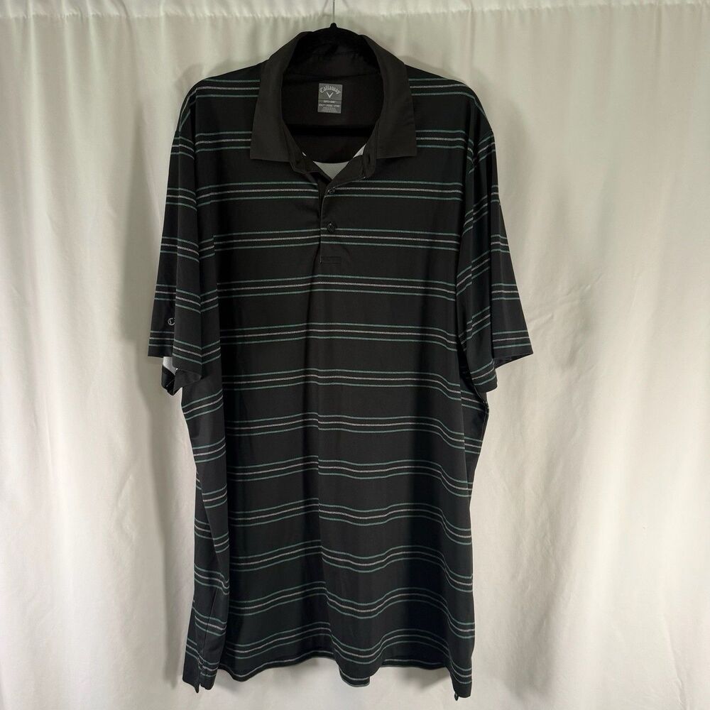 Callaway Golf Polo Shirt Men's XXL Green Striped Short Sleeve Collared Pullover